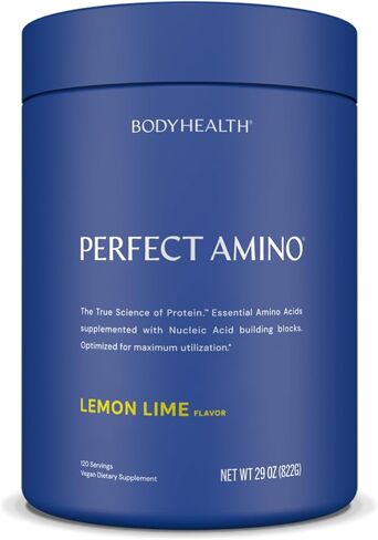 مسحوق BodyHealth PerfectAmino المختلط بالتوت (30 حصة) أفضل مشروب للتعافي قبل/بعد التمرين، 8 أحماض أمينية أساسية مكملة للطاقة مع 50% BCAAs، عضوي 100%، استخدام 99% in Kuwait