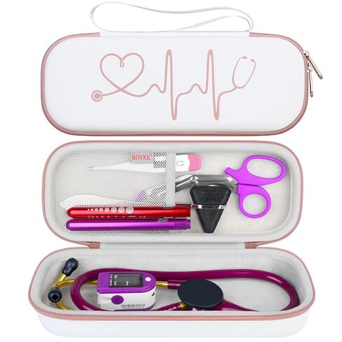 حقيبة سماعة الطبيب للسفر من BOVKE لسماعات الطبيب خفيفة الوزن 3M Littmann Classic III، خفيفة الوزن II SE، MDF Acoustica، جيب شبكي لأضواء القلم، مقص طبي، ملحقات الممرضة للعمل، أسود in Kuwait