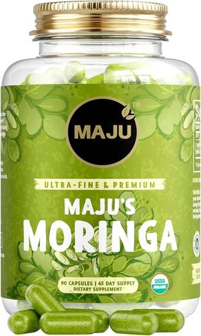 MAJU's Organic Moringa Capsules, Oleifera Leaf, Extra-Fine Quality Moringa Leaves, Dried Drumstick Tree Leaves, Organic Moringa Powder Extract Supplement Capsules from Plant (90 ct) in Kuwait