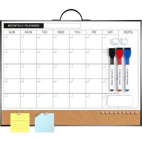 ARCOBIS Dry Erase Calendar with Cork Board for Wall, 12"x16" Magnetic Monthly Calendar Whiteboard with Gold Frame, Double-Sided Planner & White Board for Home, Office, School in Kuwait