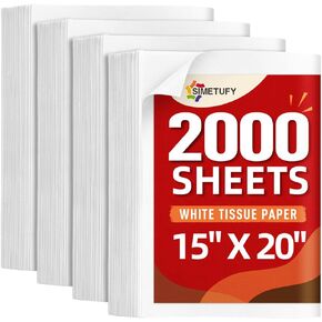 Simetufy 1000 Sheets White Tissue Paper Bulk, 15" x 20" Packing Paper Sheets for Moving, Gift Wrapping Tissue Paper for Packaging Mother's Day Weddings Birthday Holidays Crafts Decor in Kuwait