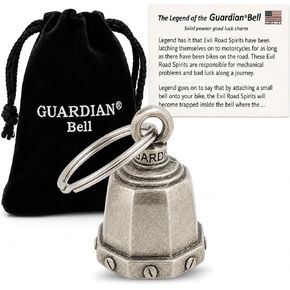 Guardian Bell Plain Good Luck Bell w/Keyring & Black Velvet Gift Bag | Motorcycle Bell | Lead-Free Pewter | Good Luck Gift to Friends & Family | Bike Bell | Made in USA in Kuwait