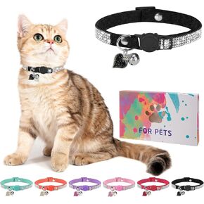 Rhinestone Cat Collar Breakaway with Bell Safety Buckle, 2 Pack Bling Diamond Kitten Collar for Gril Cats, Soft Velvet Female Cat Collars Adjustable 8-12 Inch, Pink in Kuwait
