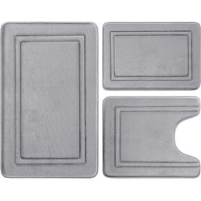 BYSURE Beige Memory Foam Bath Mat, Bathroom Rugs Sets 3 Piece, Non Slip Extra Soft Absorbent Machine Washable & Dry Mats and Rugs Sets for Toilet Shower Sink in Kuwait