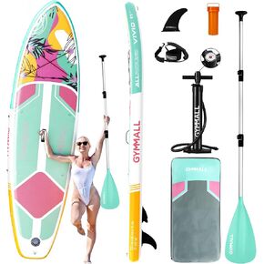 GYMMALL Paddle Board, Inflatable Stand Up SUP Paddle Boards for Adults & Youths of All Skill Levels, Wide & Non-Slip Deck Design Blow Up Paddleboards with Premium Accessories & Storage Bag, Pink in Kuwait