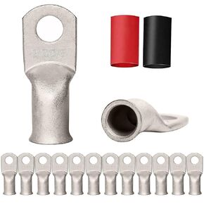 12PCS 8x3/8 Tinned Copper Ring Terminal Connectors 8 AWG Heavy Duty Battery Cable Ends Bare Copper Lugs with 12 PCS 3:1 Heat Shrink Tubing for Vehicle Boat Marine Use in Kuwait