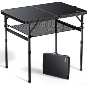 Anbte Folding Camping Table, 36" x 24" Portable Table Adjustable Height Max 28 inch Aluminum Folding Table with Storage Net, Lightweight, Portable Handle for Travel, Outdoor, Backyard (Black) in Kuwait