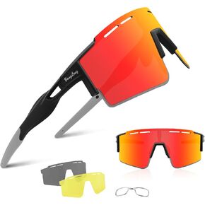 BangLong Cycling Sunglasses Polarized Sports Glasses for Men Women with 3 Interchangeable Lenses for Running Baseball Glasses in Kuwait