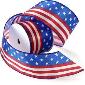 Morex Ribbon Stars and Stripes Wired Satin Ribbon Spool, 2-1/2-Inch by 3-Yard, Red/White/Blue in Kuwait