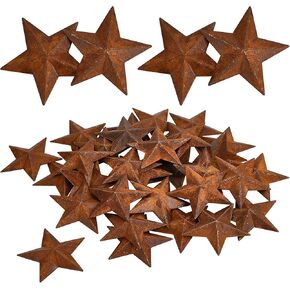 GORGECRAFT 30PCS 1.5" Rusty Metal Barn Star Vintage Antique Primitives Country Decor Tin Steel Stars with Holes Rustic Ornament Original Retro Accents for Patriotic 4th of July Home Farmhouse Holiday… in Kuwait