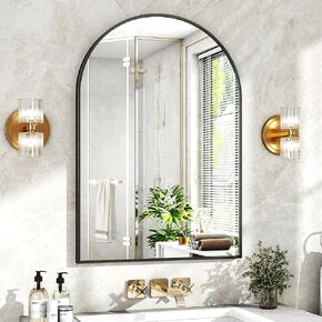 مرآة حمام مقوسة ذهبية مقاس 40.64 سم × 60.96 سم - مرآة حائط للحمام، مرآة زينة بإطار معدني، مرآة خزانة الملابس، مرايا زخرفية مقوسة لغرفة المعيشة، غرفة النوم، المدخل، الوشاح in Kuwait