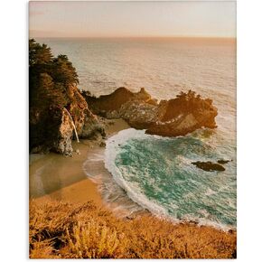 لوحة فنية جدارية من القماش من Stupell Industries Tranquil Orange Sunset Beach Hut Ocean Shore، تصميم بواسطة Jeff Poe in Kuwait