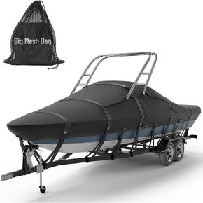Tuszom 900D 100% Waterproof Ski & Wakeboard Tower Boat Cover Tear-Proof Trailerable Full Size Boat Cover for Boats with Ski Or Wakeboard Towers (Black, 22'-24'L, Beam Width to 116" W) in Kuwait