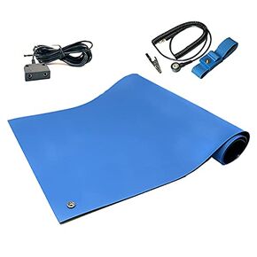 RubberStat Dual Layer ESD Compliant Workstation Rubber Table Mat Kit, Soldering, Cell Phone Repair, with Wrist Strap Set and Ground Cord - 24"x16" Royal Blue in Kuwait
