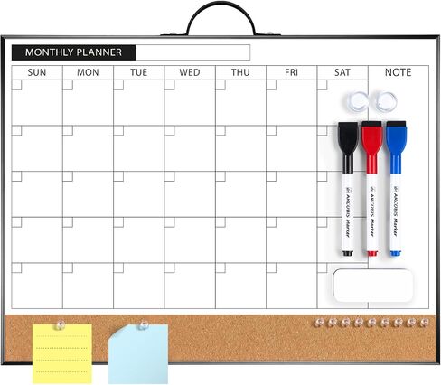 ARCOBIS Dry Erase Calendar with Cork Board for Wall, 12"x16" Magnetic Monthly Calendar Whiteboard with Gold Frame, Double-Sided Planner & White Board for Home, Office, School in Kuwait