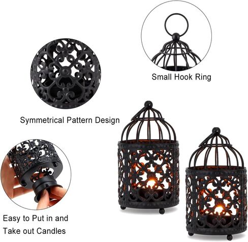 JHY DESIGN 6 قطع تحف الزفاف 5.5 بوصة ارتفاع عصا شموع معدنية صغيرة حامل معلق قفص العصافير Tealight فانوس حوامل شموع مجوفة لطاولة عيد الحب فناء داخلي خارجي (كريم أبيض) in Kuwait