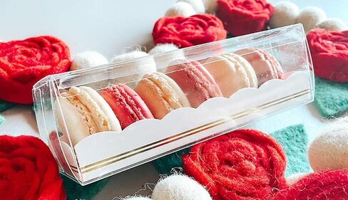 Macaron Boxes | Pack of 10 Macaron Box with Scalloped & Gold Foil Design | Chocolate Covered Strawberry Boxes Packaging | Macaroon Boxes Packaging | Truffle Boxes Packaging | Macaron Boxes for 6 in Kuwait