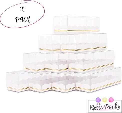 Macaron Boxes | Pack of 10 Macaron Box with Scalloped & Gold Foil Design | Chocolate Covered Strawberry Boxes Packaging | Macaroon Boxes Packaging | Truffle Boxes Packaging | Macaron Boxes for 6 in Kuwait