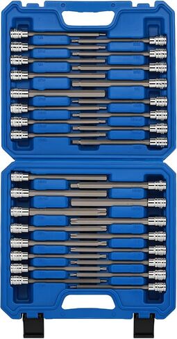 MIXPOWER 3/8" Drive Extra Deep Hex Bit Socket Set, 1/8 Inch to 3/8 Inch, 3mm to 10mm, SAE & Metric, Extra Long Allen Socket Set, CR-V and S2 Steel, 18 Pieces Set in Kuwait