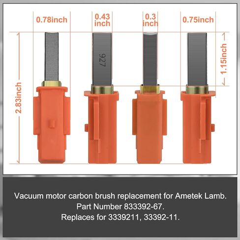 HASMX Replacement 833392-67 Vacuum Motor Carbon Brush for Ametek Lamb Replaces for 3339211 33392-11 Fits for 115923 115923-AA 115923-C 116392-03 116432-00 116471-00 119885-13, 2-Pack in Kuwait