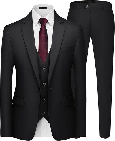 MAGE MALE Men's 3 Pieces Suit Elegant Solid One Button Slim Fit Single Breasted Party Blazer Vest Pants Set in Kuwait
