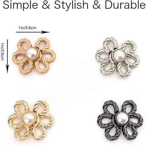 Flower Jeans Button 10 Sets Pant Waist Tightener, Adjustable Waist Buckle Sets No Sew and No Tools Detachable Decorative Waist Buckles, Jean Buttons Pins for Loose Jeans, Pants, Skirts (No Sew) in Kuwait