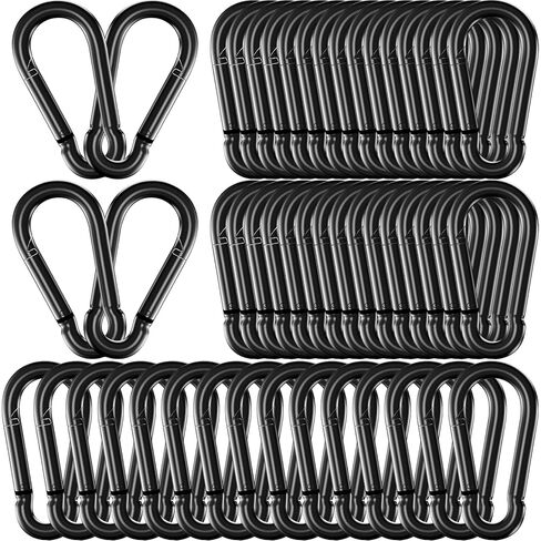 60Pcs 3" Heavy Duty Spring Snap Hook Carabiners, M8 5/16" Galvanized Steel Black Carabiner Clip, Quick Link Keychain for Hammock Swing Set Outdoor Travel Camping Fishing Hiking in Kuwait
