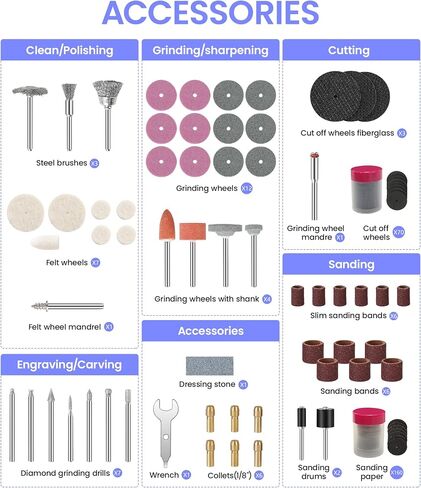 HARDELL Rotary Tool Accessories, 230pcs Power Rotary Tool Accessories Kit, 1/8"(3.2mm) Diameter Shanks, Universal Fitment for Easy Cutting, Polishing, Sanding, Carving, Grinding, Engraving in Kuwait