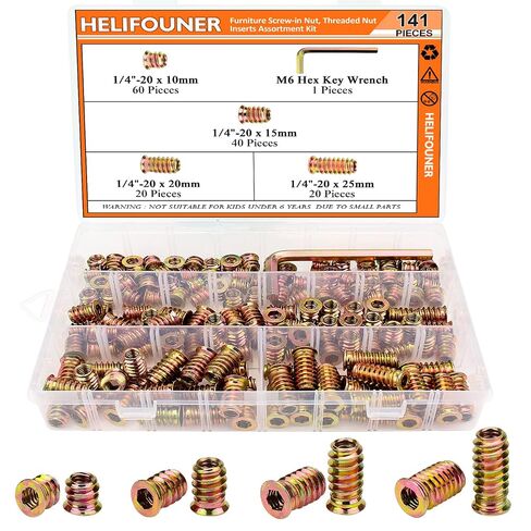 40 Pieces 1/4"-20 x 20mm Threaded Inserts for Wood Furniture with Hex Wrench in Kuwait