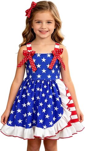 Little Girls Dress Toddler 4th of July Outfit Girl Summer Memorial Independence Day Clothes Kids 1-6 Years in Kuwait
