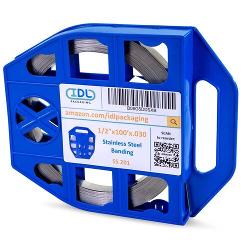 IDL Packaging 3/4" x 100' x .020" Stainless Steel 304 Banding in Plastic Self-Dispensed Case - Salts, Chemicals, UV rays Resistant Banding with High Break Strength in Kuwait