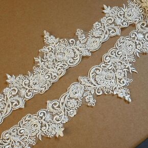 6cm*2yards Luxury Beaded Embroidery Flower lace Appliques for Wedding Dresses Rhinestone Applique Patches Embroidery lace parches ropa (Off White Color)… in Kuwait