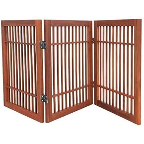 Pet Dog Gate Strong and Durable Freestanding Folding Acacia Hardwood Portable Wooden Fence Indoors or Outdoors by Urnporium (Brown Pet Gate, 3 Panel 30" Tall) in Kuwait