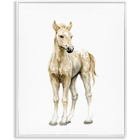 Stupell Industries Baby Horse Foal Watercolor Portrait Kids' Nursery Animal White Framed Wall Art, 16 x 20, Brown in Kuwait