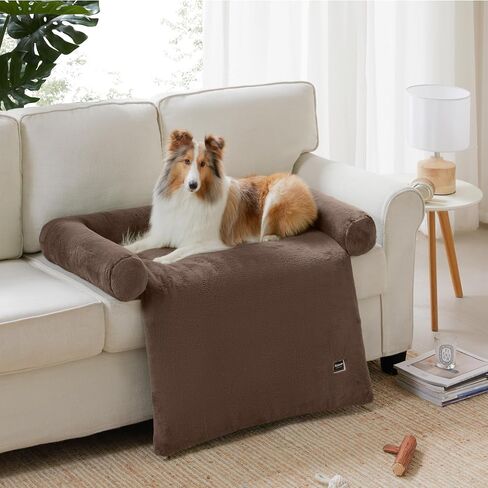 Allisandro Calming Dog Bed Mat, Washable Couch Cover for Dogs, Comfort and Anti-Slip Sofa Dog Bed with Bolster, Waterproof Furniture Protector Cover for Pets, 32x30x5 Inches, Dark Grey in Kuwait