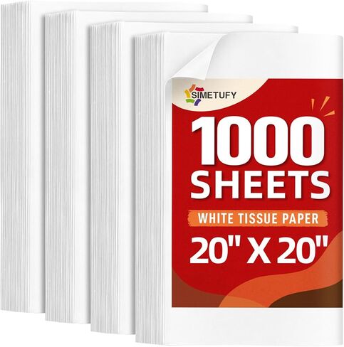 Simetufy 20 × 20 بوصة مناديل ورقية لحقائب الهدايا، 60 ورقة مناديل بيضاء خالية من الأحماض للتغليف، تغليف الهدايا مناديل ورقية بالجملة لعيد الميلاد وحفلات الزفاف وديكور عيد الميلاد والحرف اليدوية in Kuwait