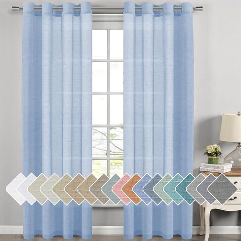 ستائر H.VERSAILTEX بطول 96 بوصة، ستائر كتان / ستائر / ألواح / ستائر شفافة ممزوجة بالكتان الطبيعي لغرفة المعيشة، معالجة نافذة الخصوصية للديكور المنزلي، حلقات النيكل، طبيعية in Kuwait