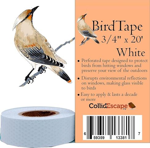 White Bird Tape for Windows (3/4" x 20' - Covers 1 to 2 Windows) | Window Decals to Prevent Bird Strike Prevention for Windows | WHITE in Kuwait