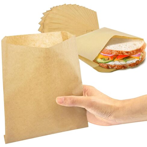Fit Meal Prep 1000 Pack Paper Sandwich Bags 7 x 6", Greaseproof Paper Snack Bags, Unbleached Pastry Bag, Recyclable Small Brown Paper Bags, Cookie Sleeves, Food Packing for Bakery, Donuts in Kuwait