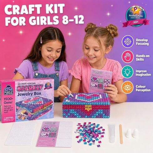 PURPLE LADYBUG Design Your Own Jewelry Box Kids Craft Kit with Clay & Gems Stickers - DIY Girls Jewelry Boxes Ages 8-12 & Arts and Crafts for Kids Ages 6-8 Girls in Kuwait
