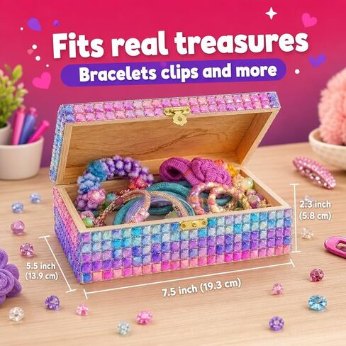 PURPLE LADYBUG Design Your Own Jewelry Box Kids Craft Kit with Clay & Gems Stickers - DIY Girls Jewelry Boxes Ages 8-12 & Arts and Crafts for Kids Ages 6-8 Girls in Kuwait