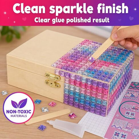 PURPLE LADYBUG Design Your Own Jewelry Box Kids Craft Kit with Clay & Gems Stickers - DIY Girls Jewelry Boxes Ages 8-12 & Arts and Crafts for Kids Ages 6-8 Girls in Kuwait