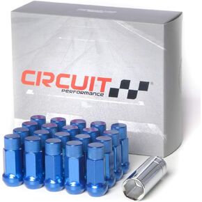 Circuit Performance Forged Steel Extended Hex Lug Nut for Aftermarket Wheels: 12x1.5 Blue - 20 Piece Set + Tool