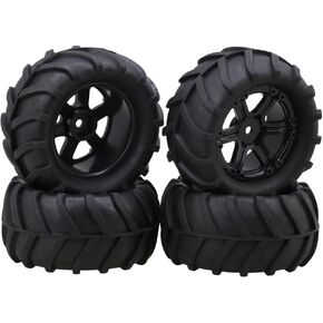 Lovermusic 4PCS 1/16 RC Crawler Truck Off Roader Rubber Tires and Rims, 3.35x1.65inch Rock Climbing Tires