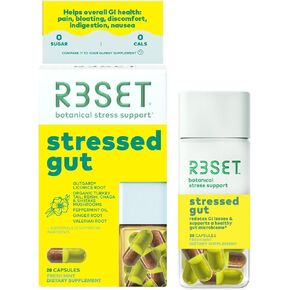 R3SET مكمل غذائي يومي للبروبيوتيك للأمعاء المجهدة لصحة الأمعاء، وحرقة المعدة، والانتفاخ، والغاز - البروبيوتيك المكمل للنساء + الرجال - الزنجبيل، وجذور عرق السوس، ومزيج الفطر العضوي، طبيعي، 28 قطعة in Kuwait