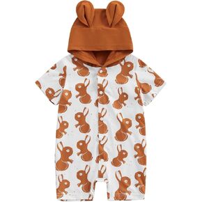 Baby Easter Outfit Newborn Girl Boy Rabbit Ear Hoodie Jumpsuit Romper Bunny Print Hooded Onesie Cute Clothes