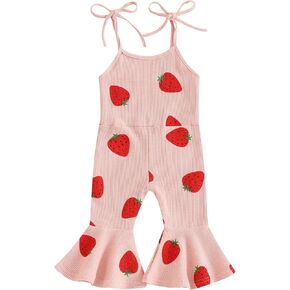 CHAUKAREAUL Toddler Girl Summer Jumpsuit Floral Print Sleeveless Flared Jumpsuit Romper Bell Bottom Clothes in Kuwait