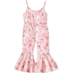 CHAUKAREAUL Toddler Girl Summer Jumpsuit Floral Print Sleeveless Flared Jumpsuit Romper Bell Bottom Clothes