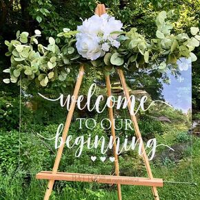 BATTOO Wedding Welcome Sign Decal Welcome to Our Beginning Couples Wedding Reception Home Adhesive Sticker - Marriage Wedlock of Love Wedding Ceremony Decal 20" Wide by 11" Tall, White
