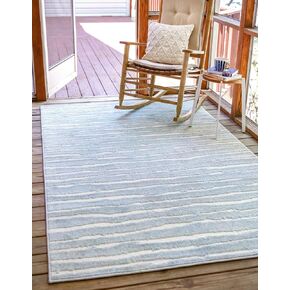 Unique Loom Sabrina Soto Outdoor Collection Geometric, Modern, Vibrant, Striped Carved Area Rug, 2 ft x 8 ft, Light Blue/Ivory